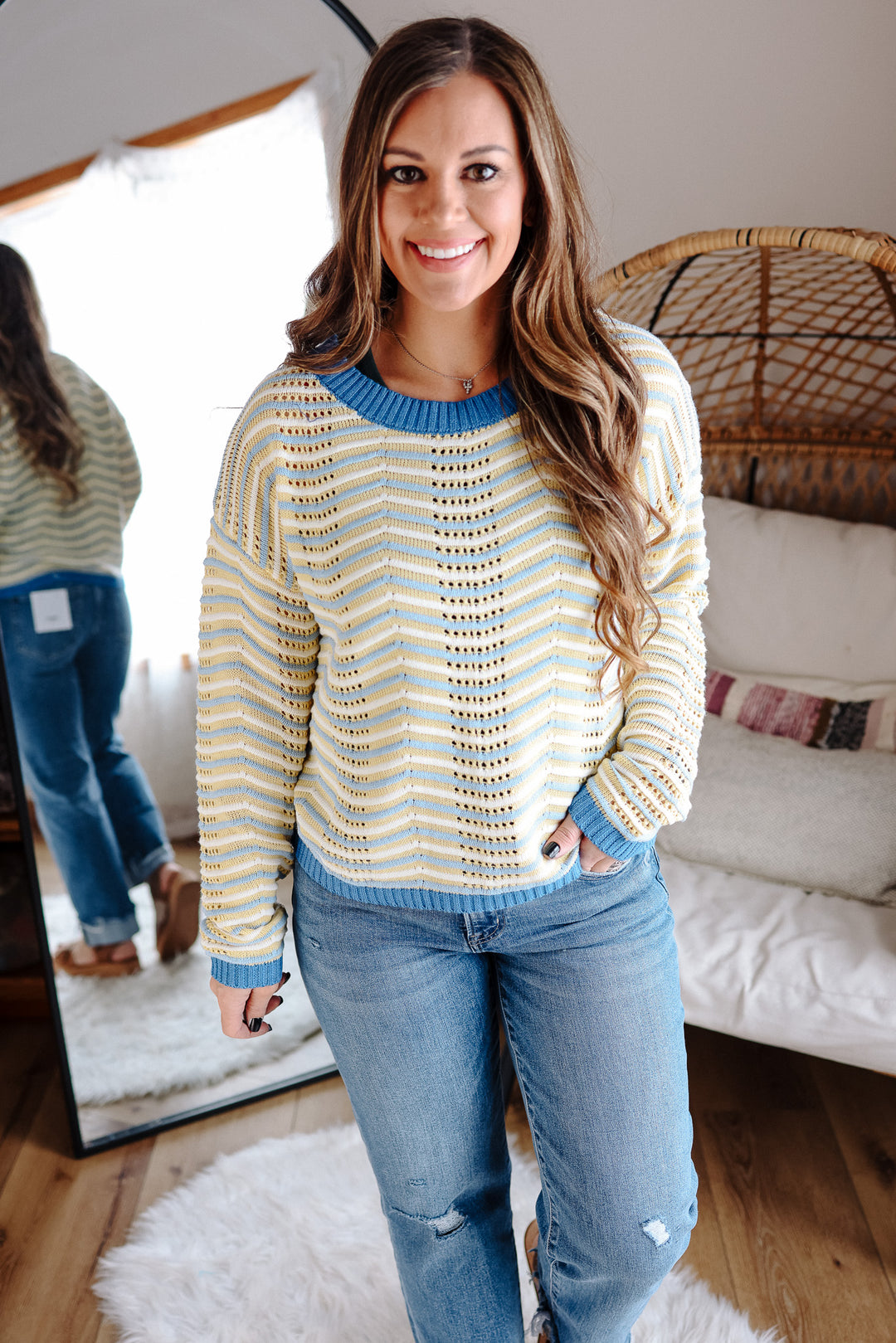 Kaleigh Mixed Stripe Pointelle Sweater