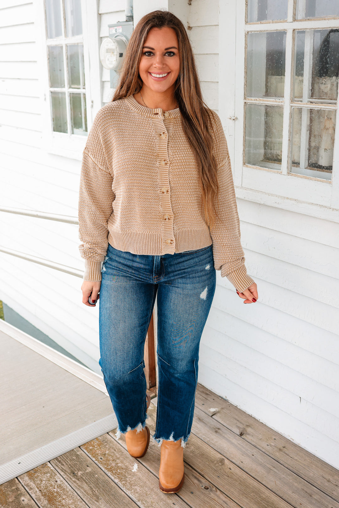 Elodie Mineral-Washed Cardigan - Beige