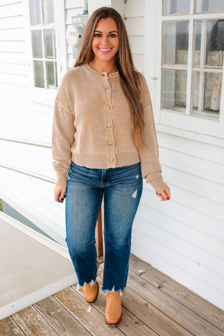 Elodie Mineral-Washed Cardigan - Beige