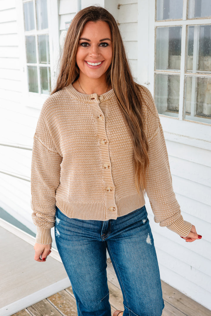 Elodie Mineral-Washed Cardigan - Beige