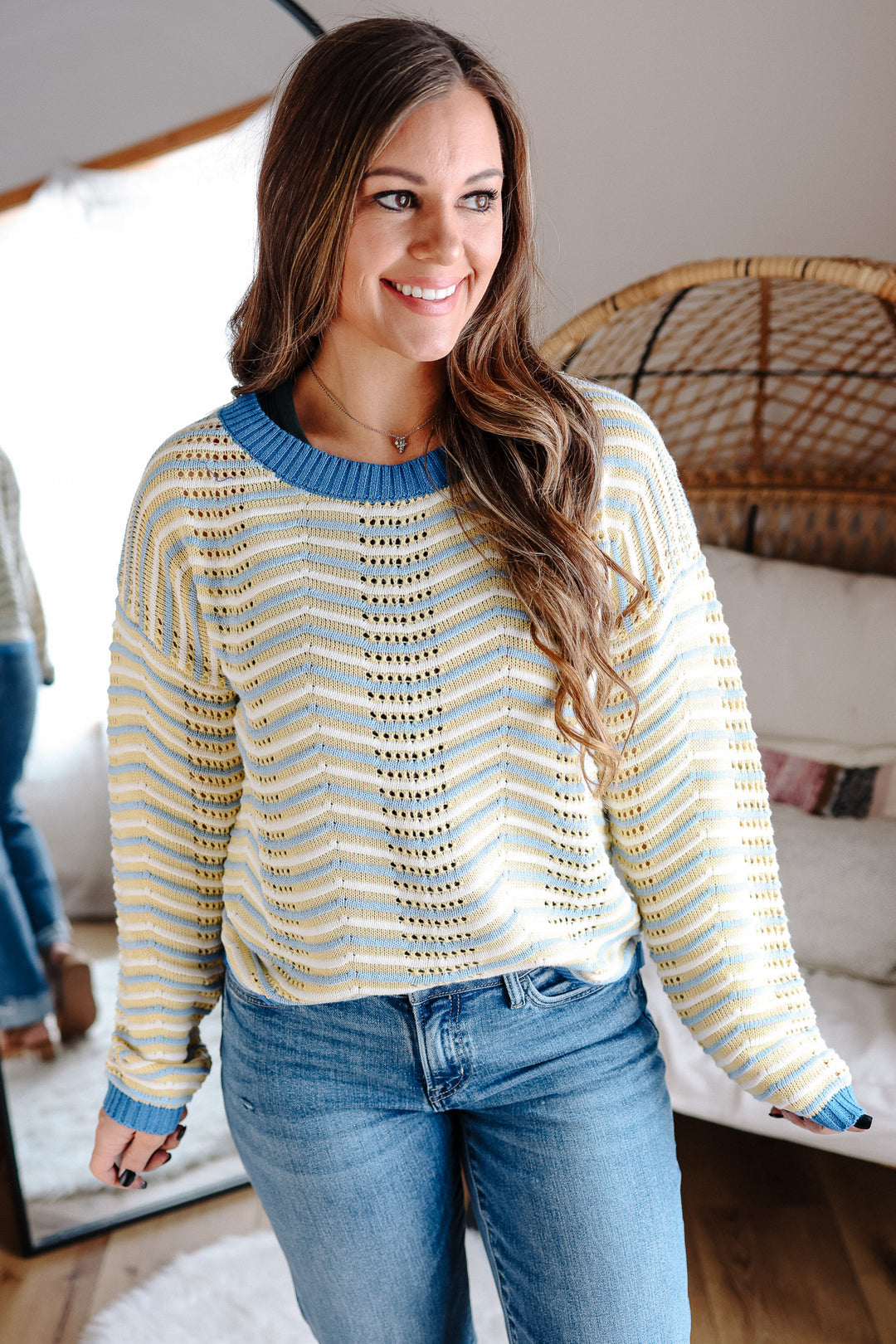 Kaleigh Mixed Stripe Pointelle Sweater