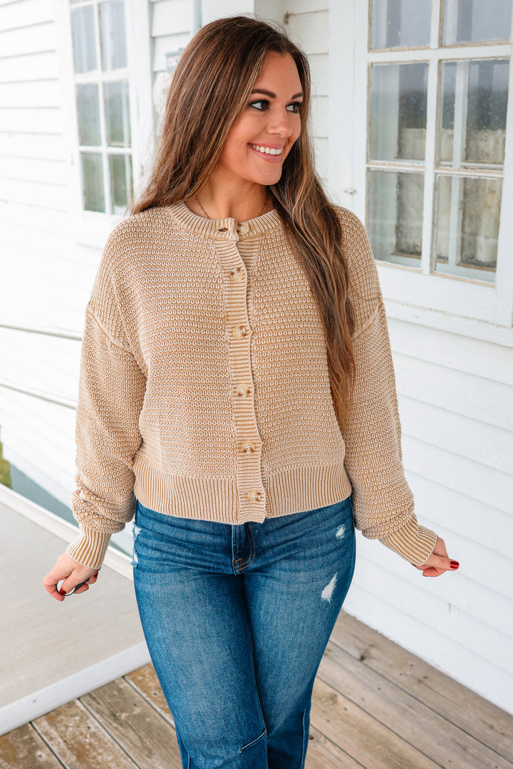 Elodie Mineral-Washed Cardigan - Beige