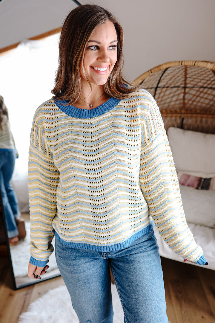 Kaleigh Mixed Stripe Pointelle Sweater