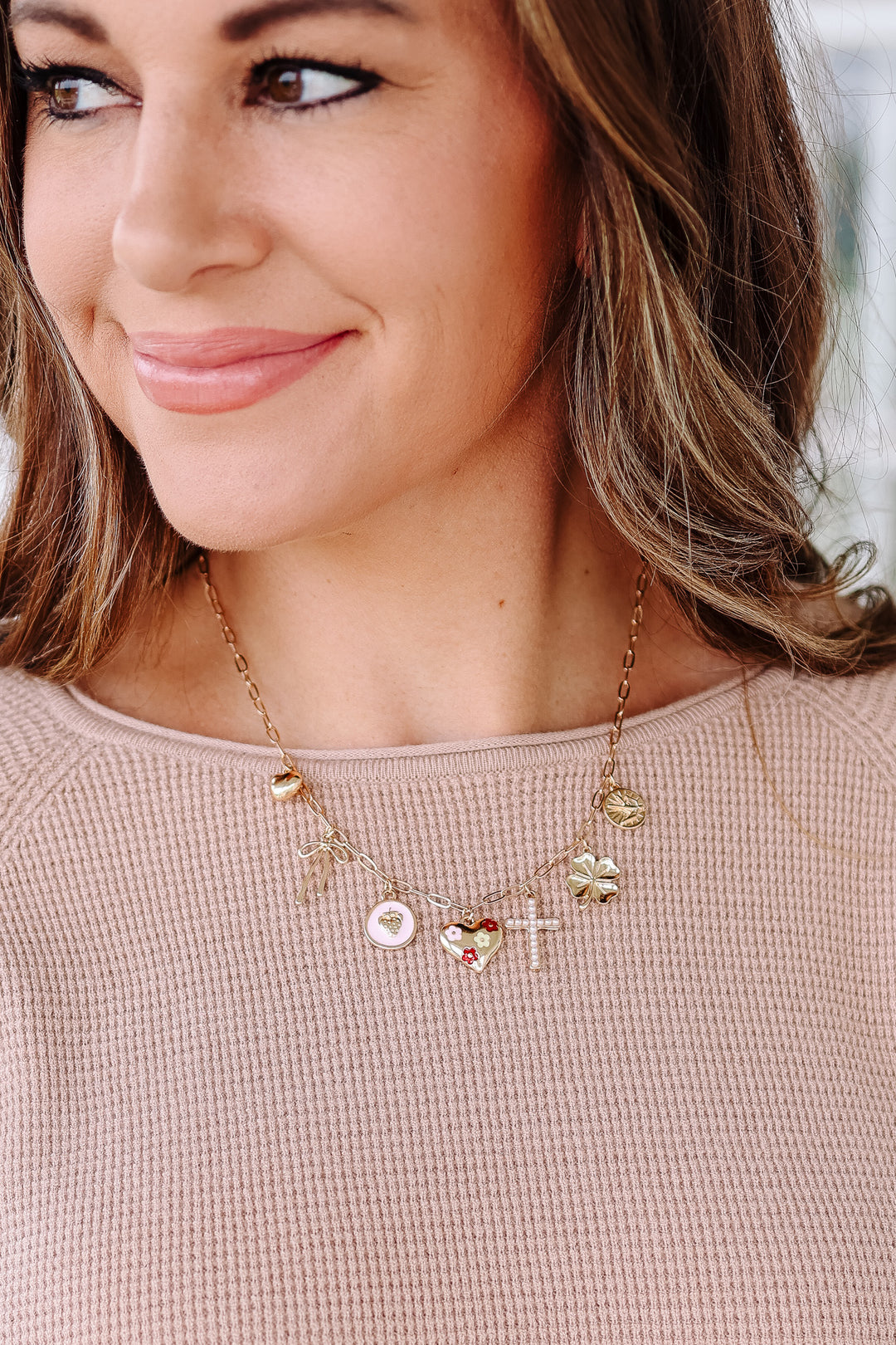 Cross Clover Heart Bow Charm Necklace