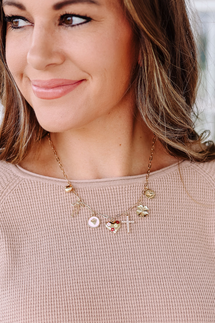 Cross Clover Heart Bow Charm Necklace