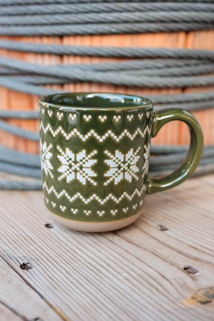 Green Fair Isle Sweater Stoneware Coffee Mug