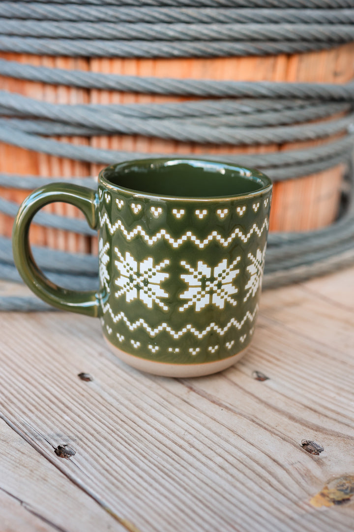 Green Fair Isle Sweater Stoneware Coffee Mug