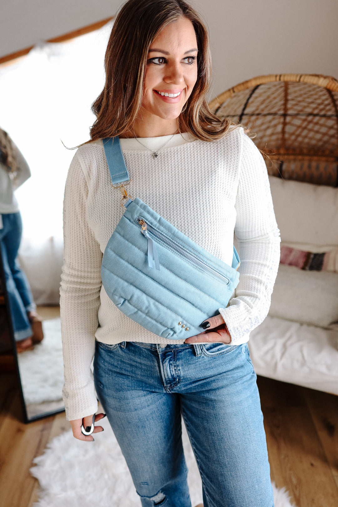 Jolie Puffer Bum Bag Wholesale - Light Denim