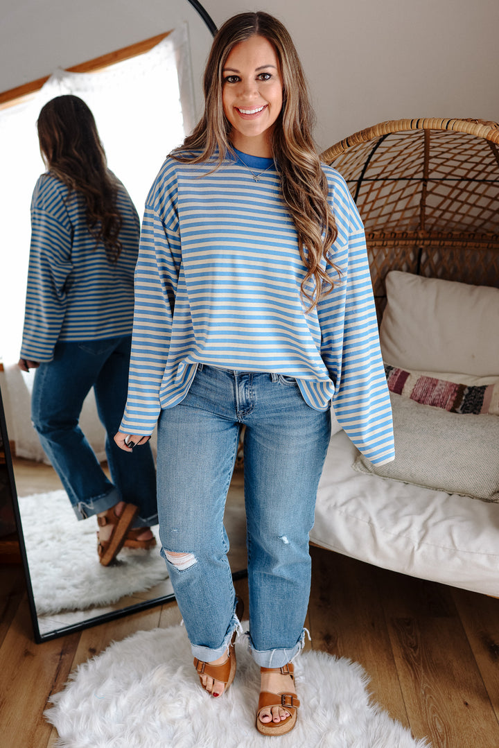 Aemi Stripe Long Sleeve Top - Sky