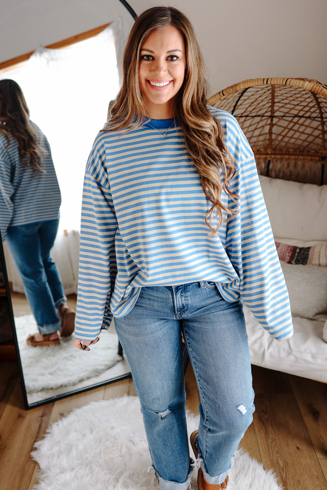 Aemi Stripe Long Sleeve Top - Sky