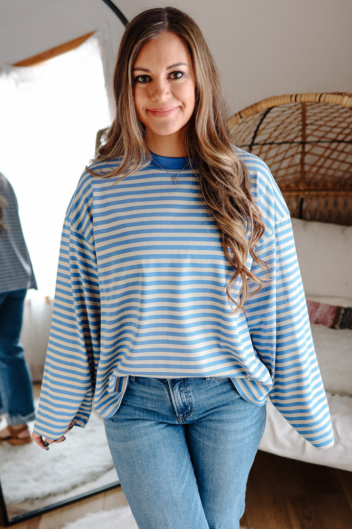 Aemi Stripe Long Sleeve Top - Sky