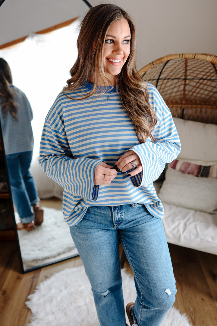 Aemi Stripe Long Sleeve Top - Sky