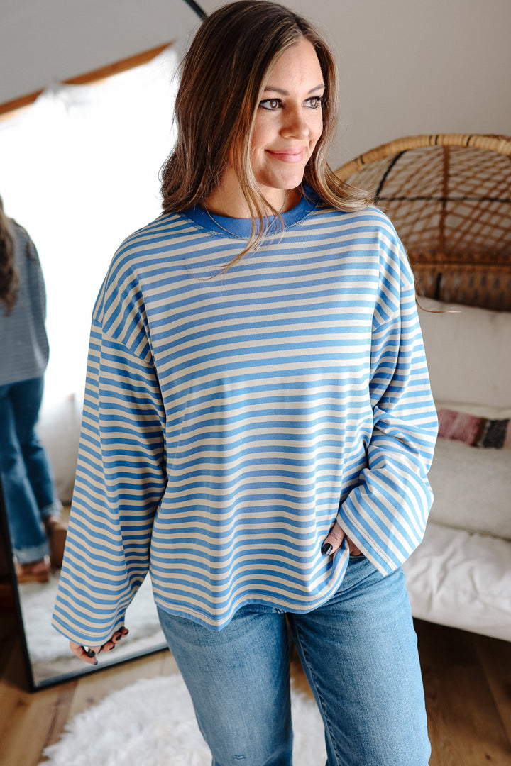 Aemi Stripe Long Sleeve Top - Sky