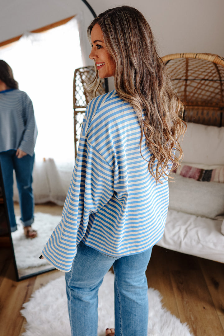Aemi Stripe Long Sleeve Top - Sky