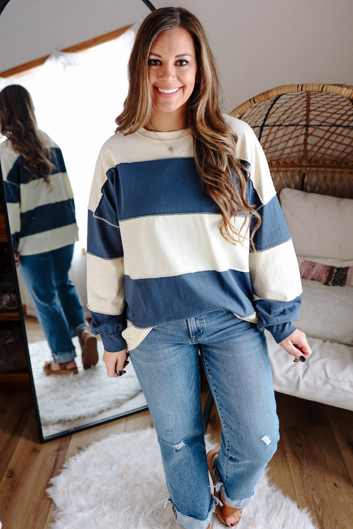 Mariella Panel Long Sleeve Top - Navy