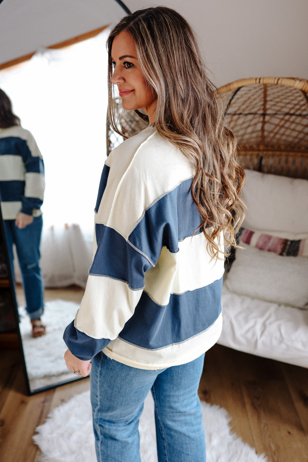 Mariella Panel Long Sleeve Top - Navy