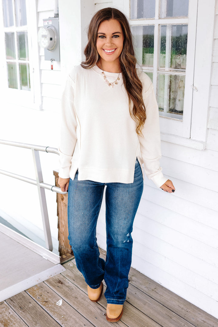 Mia Brushed Thermal Pullover - Cream