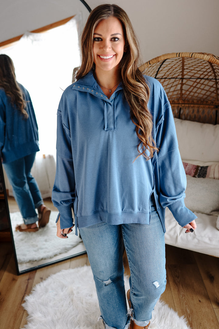 Tamika Henley Sweatshirt - Blue