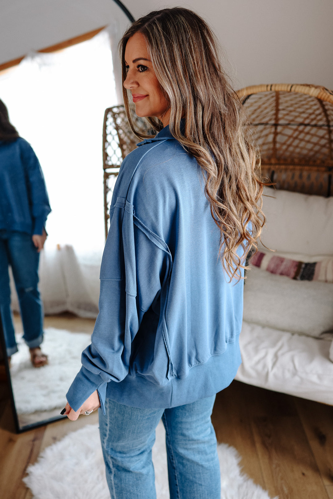 Tamika Henley Sweatshirt - Blue