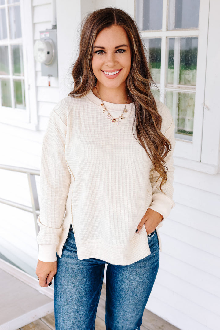Mia Brushed Thermal Pullover - Cream