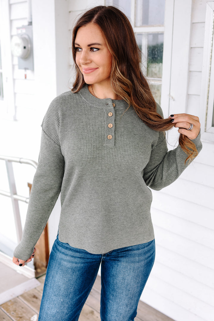 Gianna Waffle Sweater - Olive