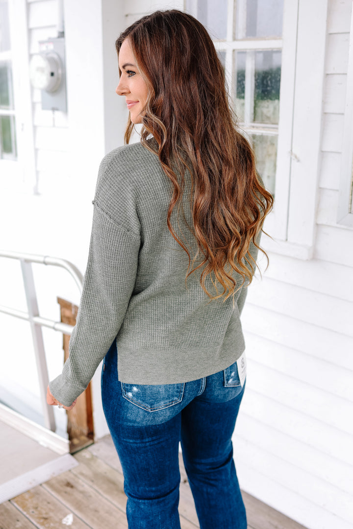 Gianna Waffle Sweater - Olive