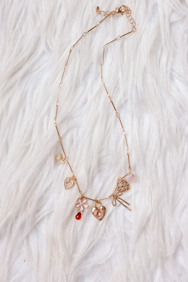 Hearts Flower Bow Butterfly Charm Necklace