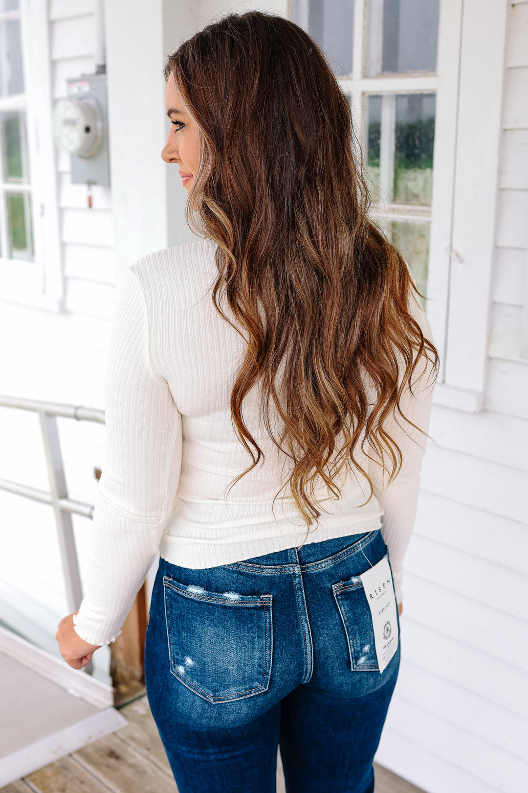 Josie Mock Neck Ribbed Top - Ivory