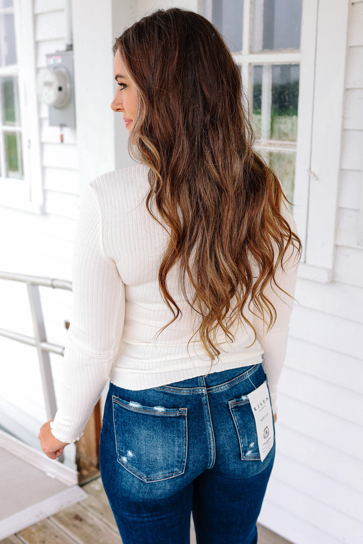 Josie Mock Neck Ribbed Top - Ivory