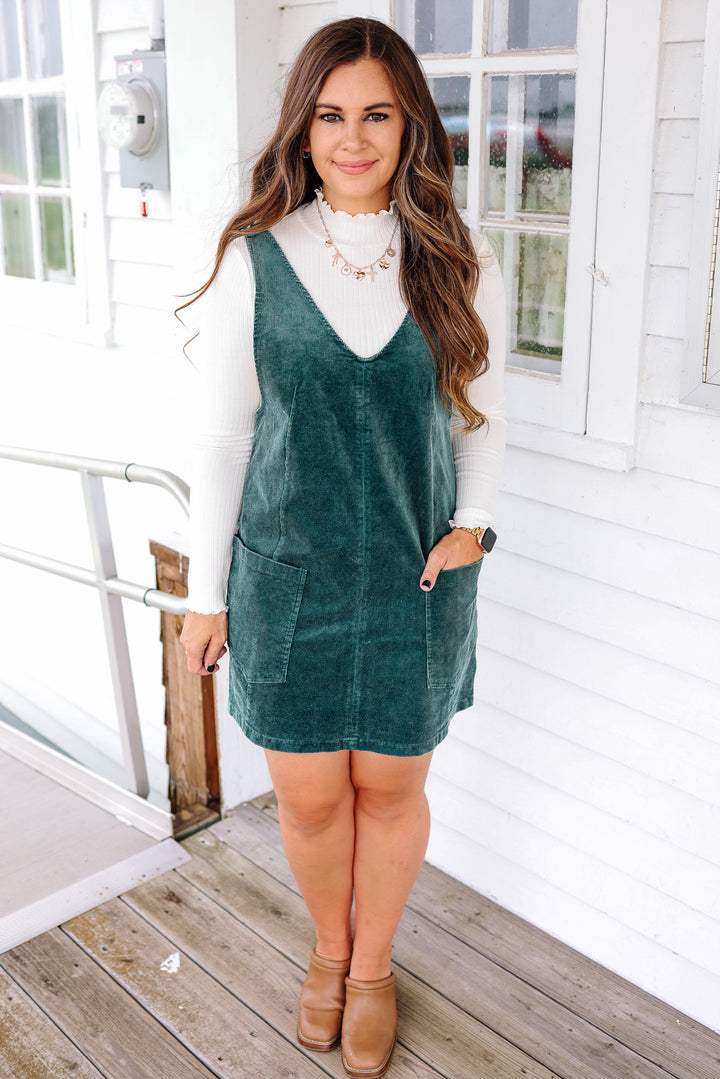 Brynn Corduroy Overall Dress - Hunter Green