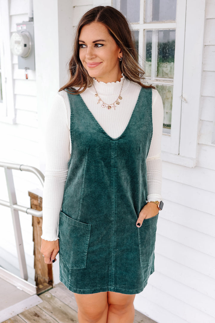 Brynn Corduroy Overall Dress - Hunter Green