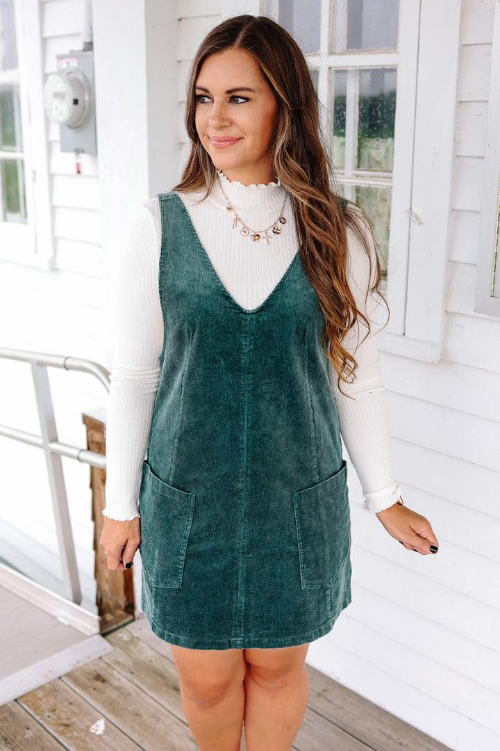 Brynn Corduroy Overall Dress - Hunter Green