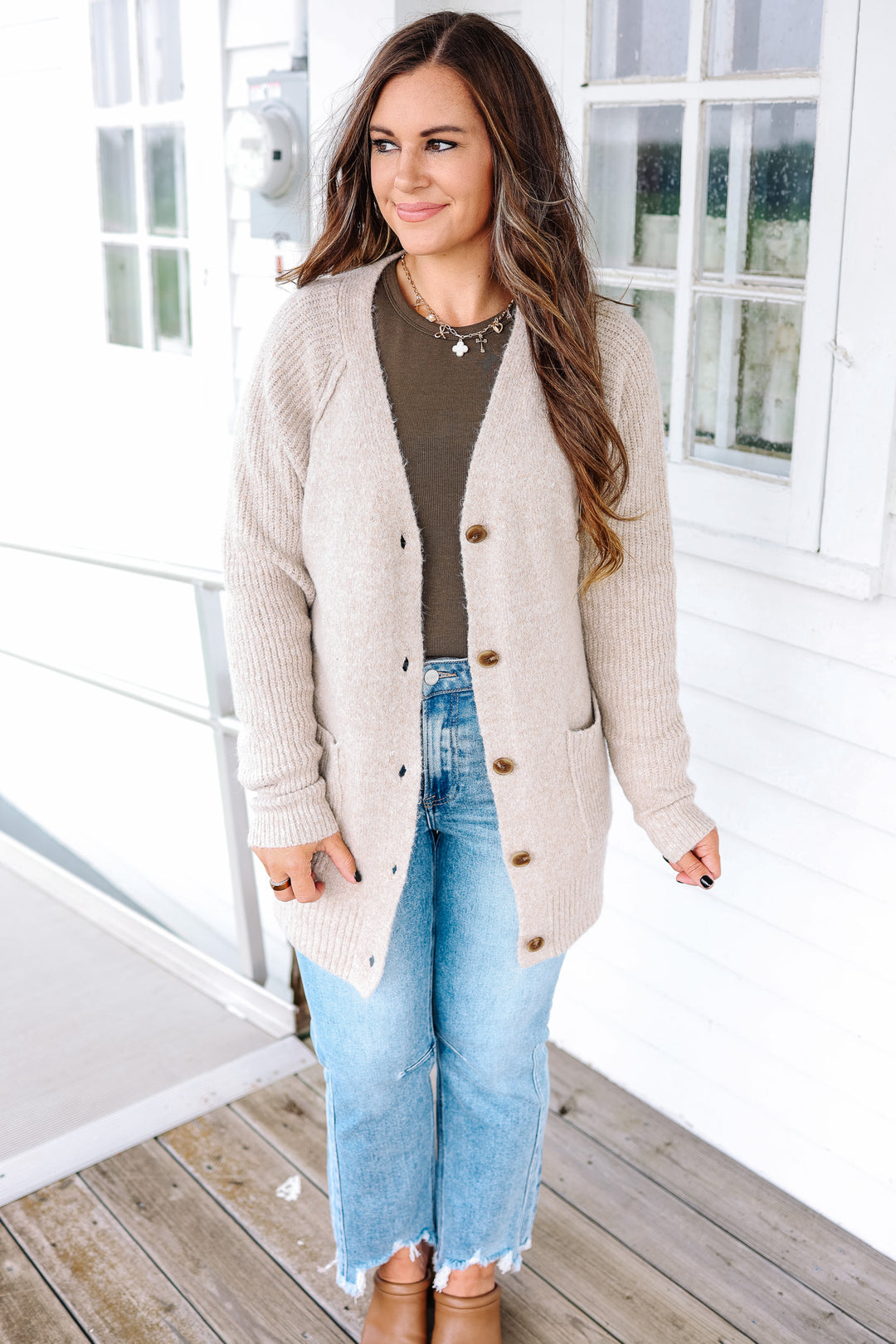 Lina Button Down Cardigan - Taupe