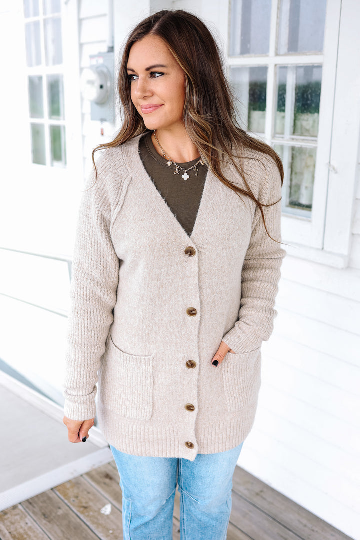 Lina Button Down Cardigan - Taupe