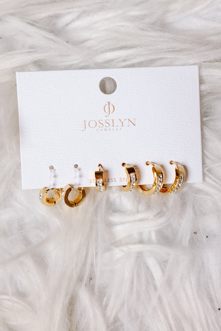 Pearl Heart & Rhinestone Huggie Hoop Trio Earring