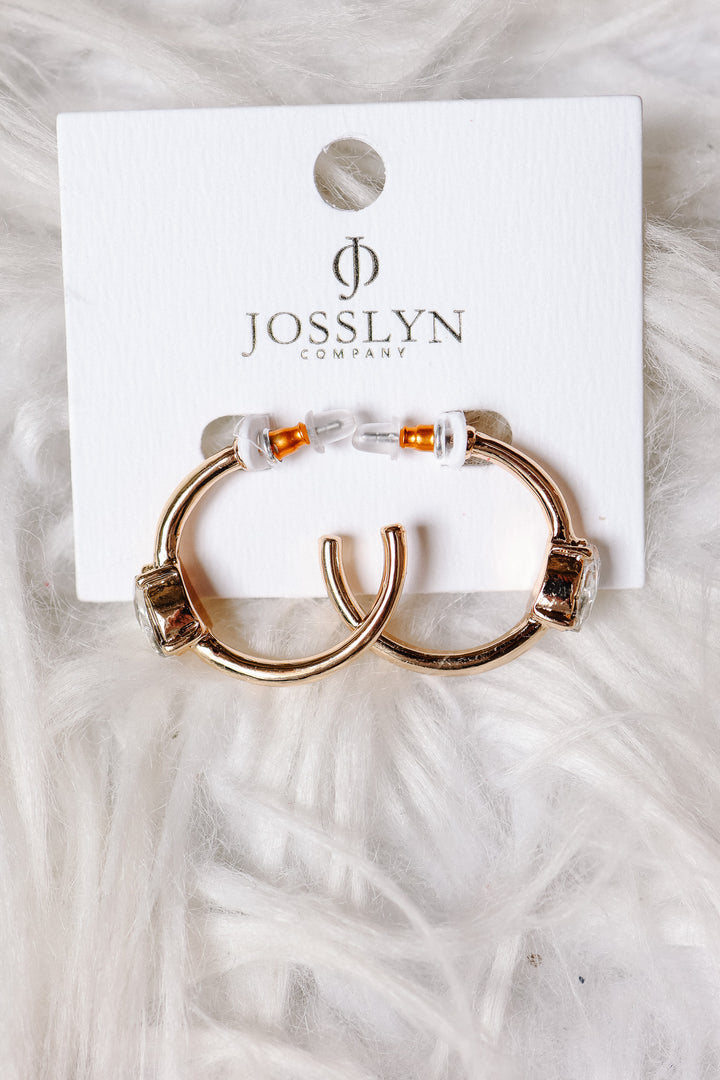 Solitaire Crystal Gold Hoop Earrings