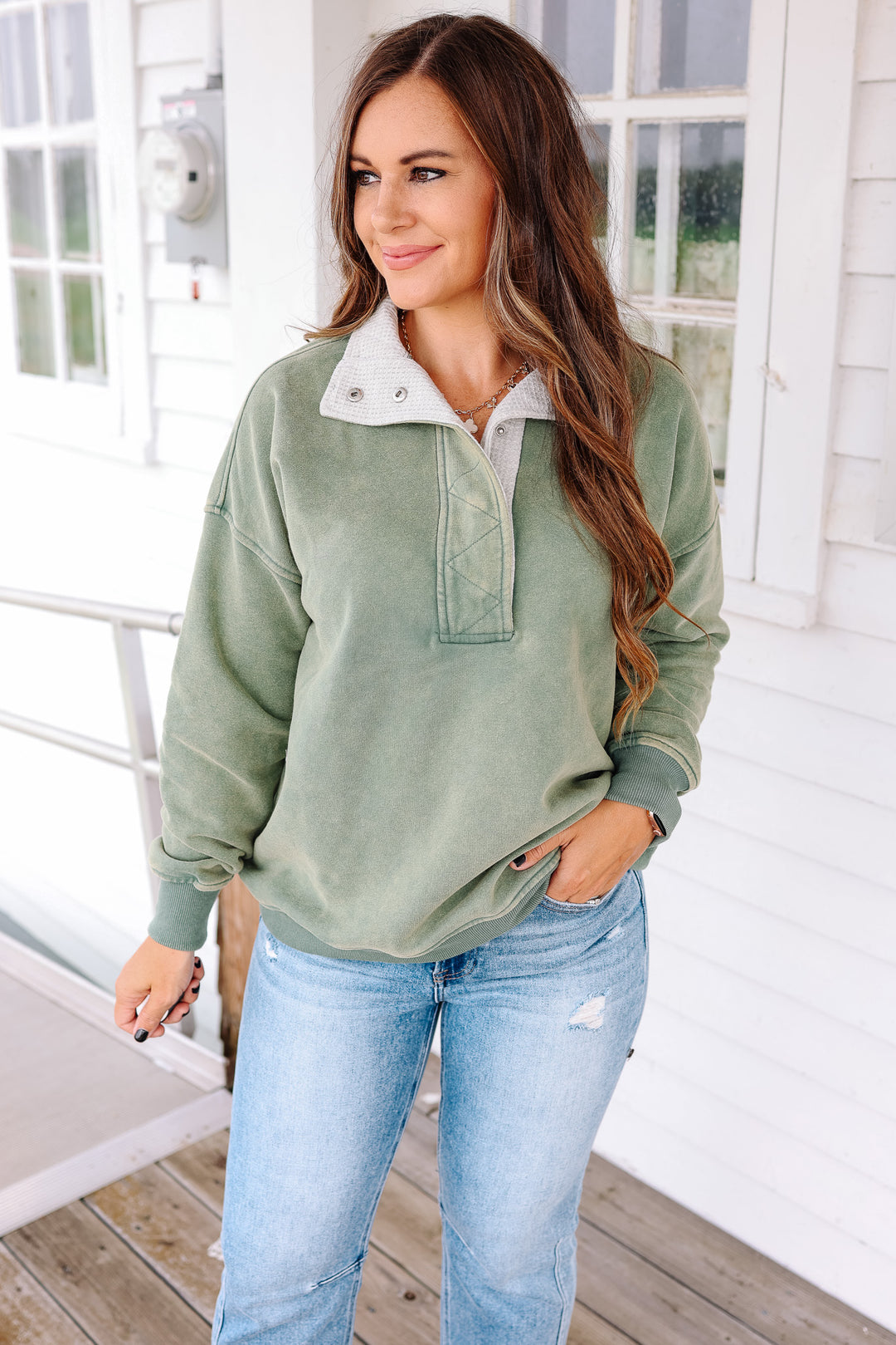 Gia Snow Wash Sweatshirt - Green