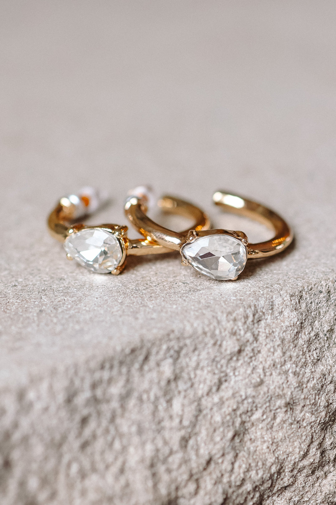 Solitaire Crystal Gold Hoop Earrings