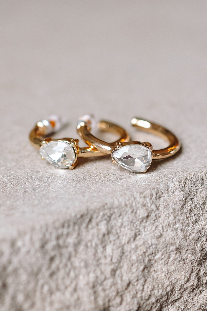 Solitaire Crystal Gold Hoop Earrings