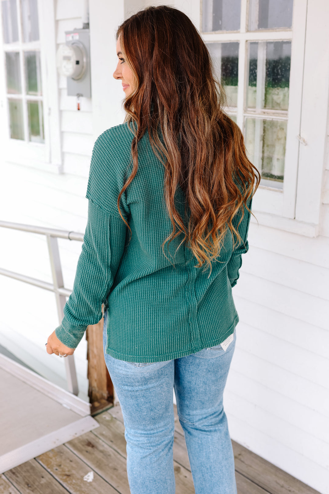 Erin Washed Thermal Top - Forrest Green