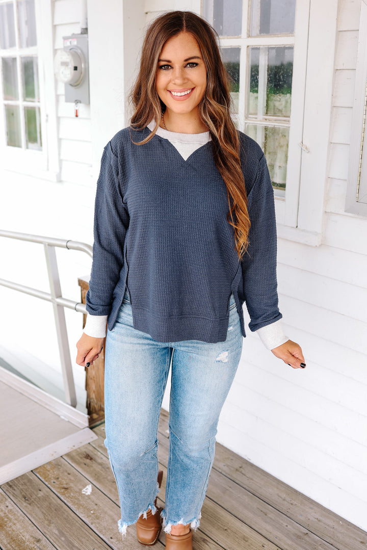 Mia Brushed Thermal Pullover - Navy