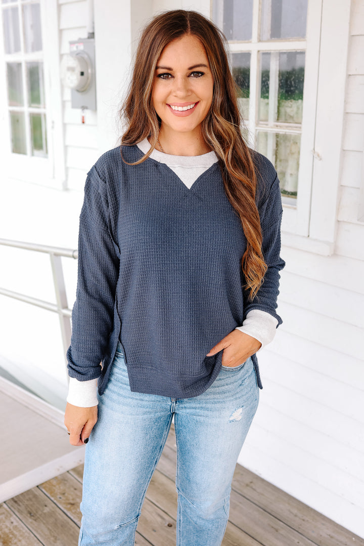 Mia Brushed Thermal Pullover - Navy