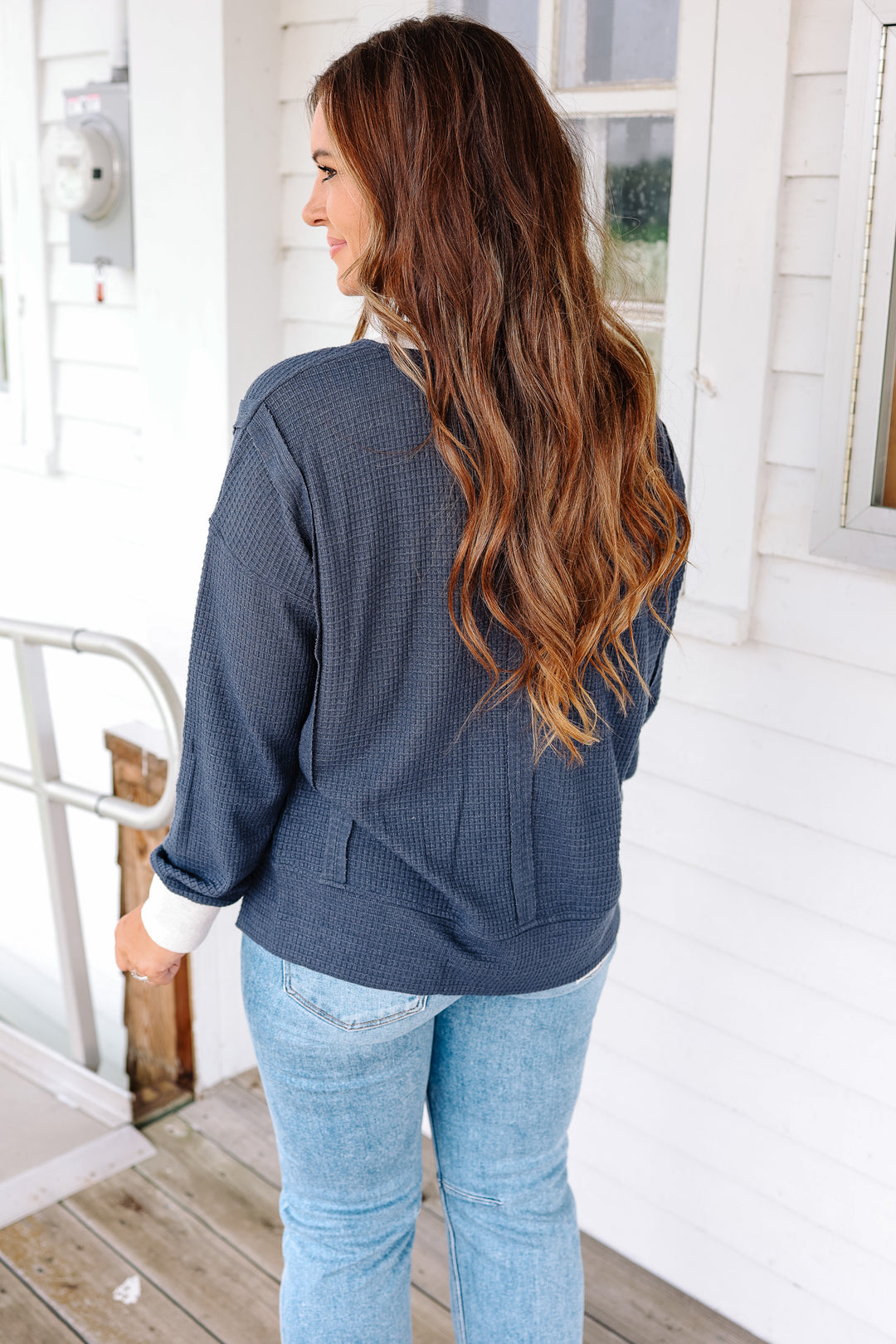 Mia Brushed Thermal Pullover - Navy
