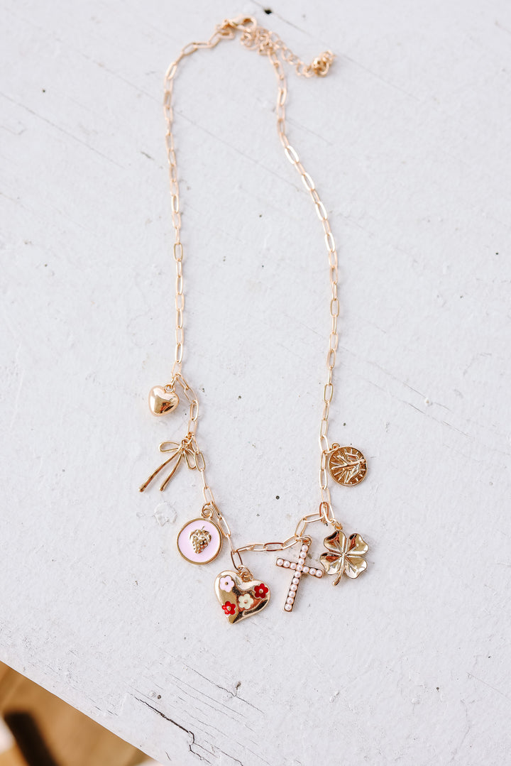 Cross Clover Heart Bow Charm Necklace