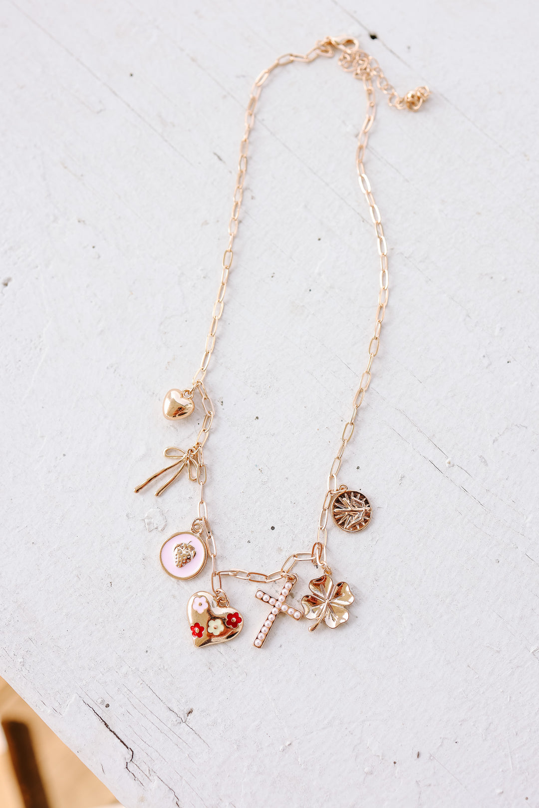 Cross Clover Heart Bow Charm Necklace