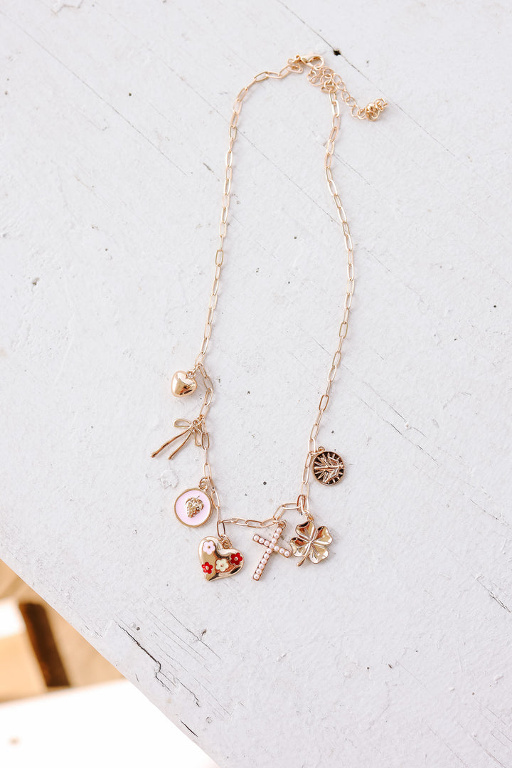 Cross Clover Heart Bow Charm Necklace
