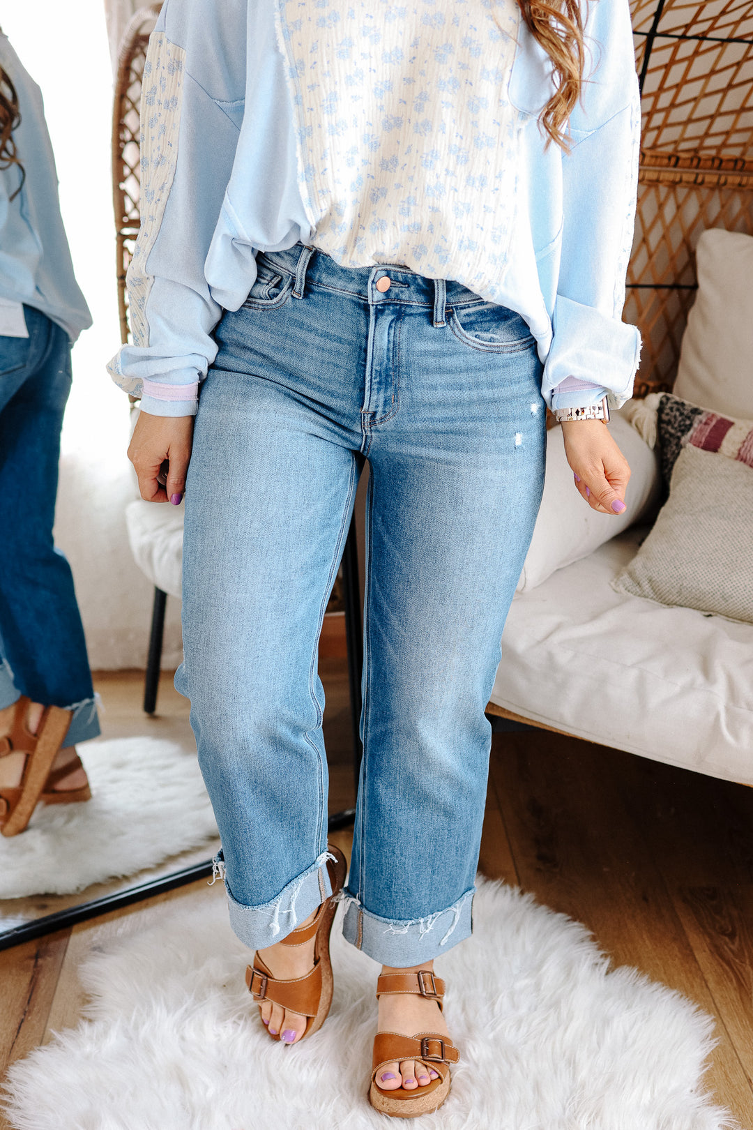 FLYING MONKEY: Sawyer Cuffed Slim Wide Jeans
