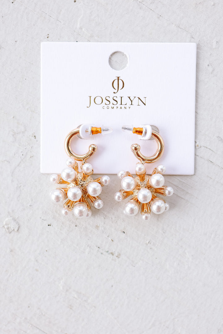 Cluster Pearl Huggie Hoop Drop Earrings