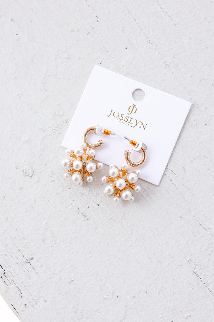 Cluster Pearl Huggie Hoop Drop Earrings