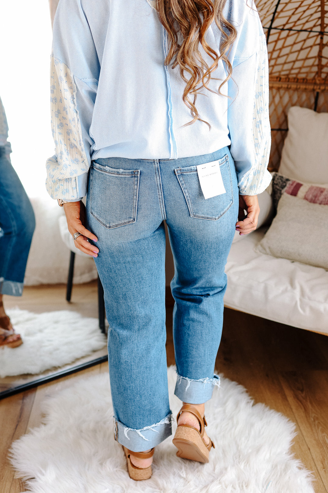 FLYING MONKEY: Sawyer Cuffed Slim Wide Jeans